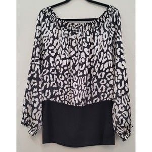 INC Int'l Concepts Silk Snake Skin Print Black White Long Sleeve Blouse Sz.18W